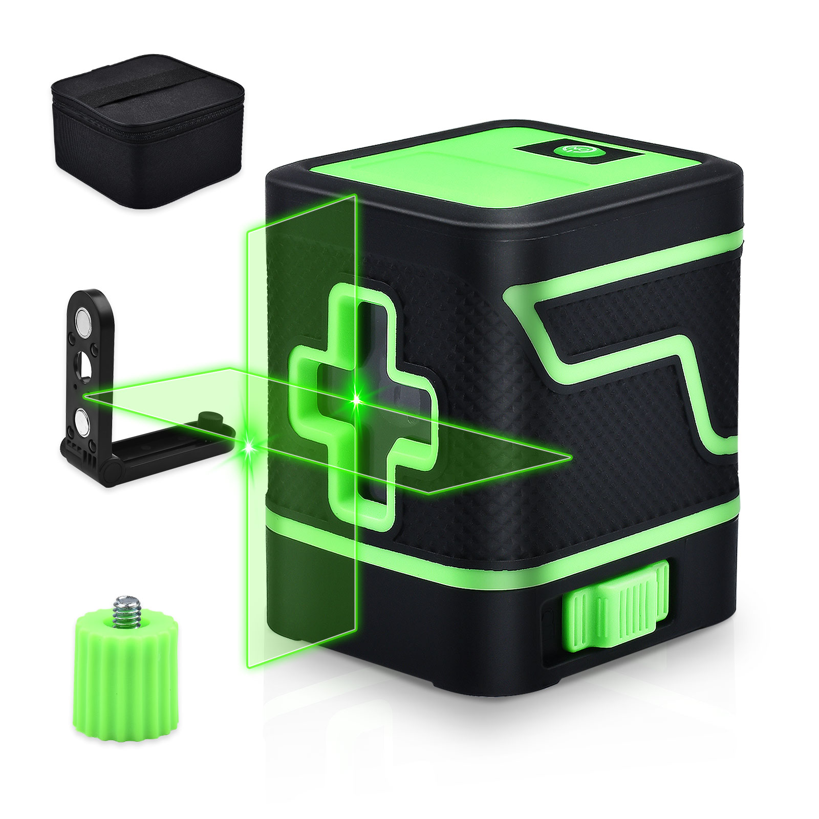 Laser Level, SHAWTY Bright Green Beam Cross Line with Self Leveling, Laser Level Line Tool with Vertical and Horizontal Line, 360° Magnetic Pivoting Base, Carrying Pouch For Picture Hanging
